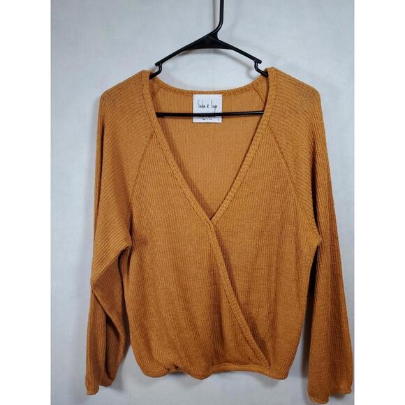 Sadie & Sage Womens Sweater Faux Wrap Pullover Long Sleeve Autumn Orange Sz Sm - Picture 1 of 8